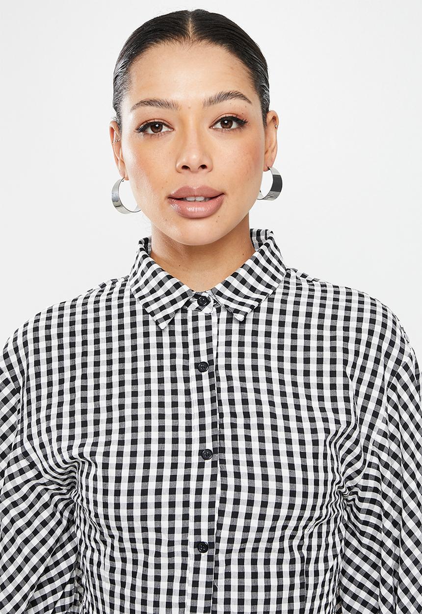 Missguided - Balloon sleeve gingham mini dress - black & white 