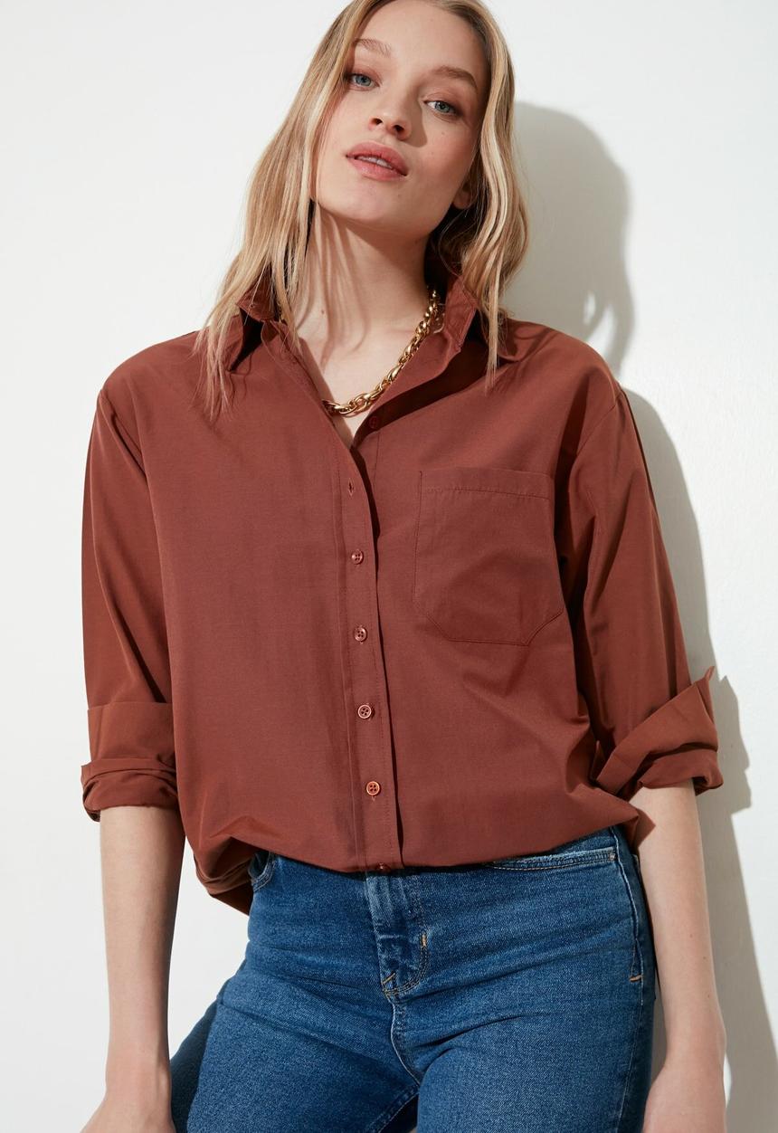 Trendyol - Boyfriend shirt - brown