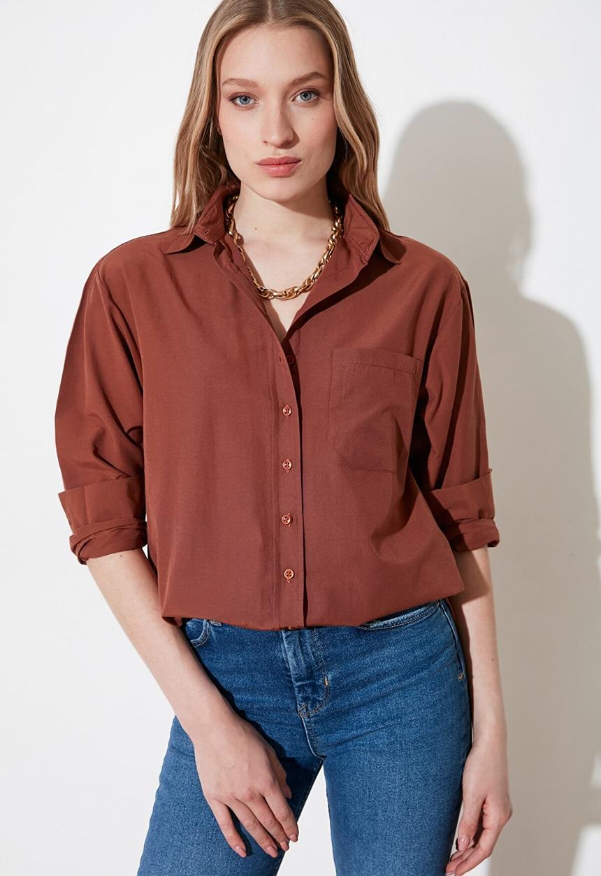 Trendyol - Boyfriend shirt - brown