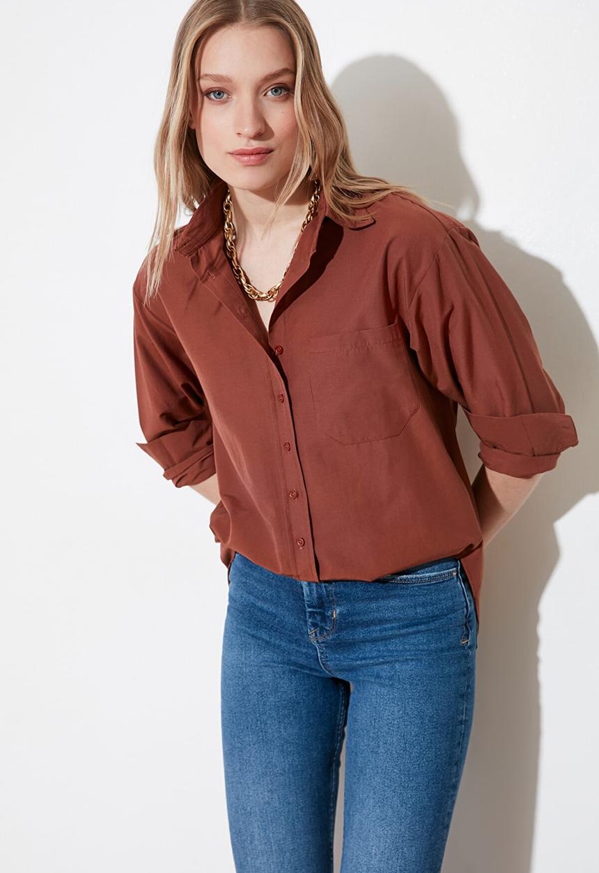 Trendyol - Boyfriend shirt - brown