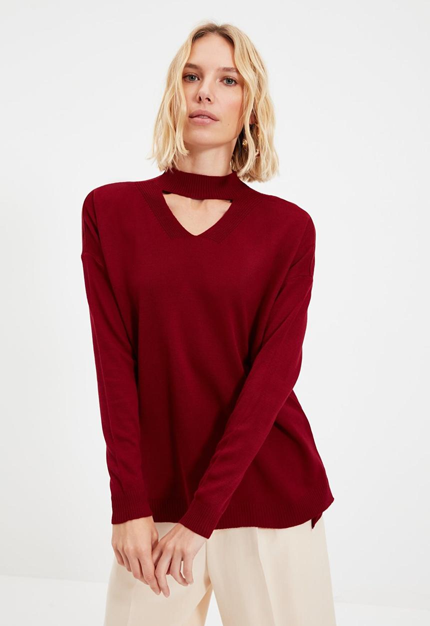 Trendyol - Choker neck sweater  - burgundy