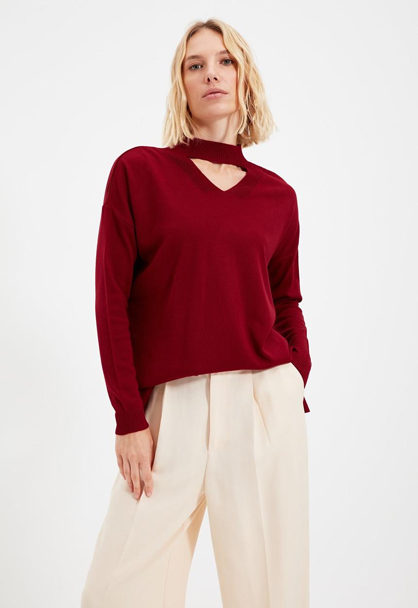 Trendyol - Choker neck sweater  - burgundy