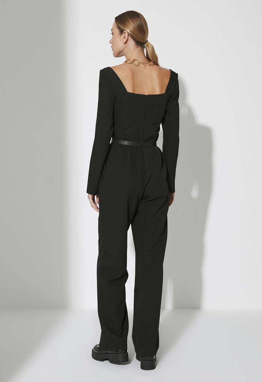 Trendyol - Belted heart collar jumpsuit - black