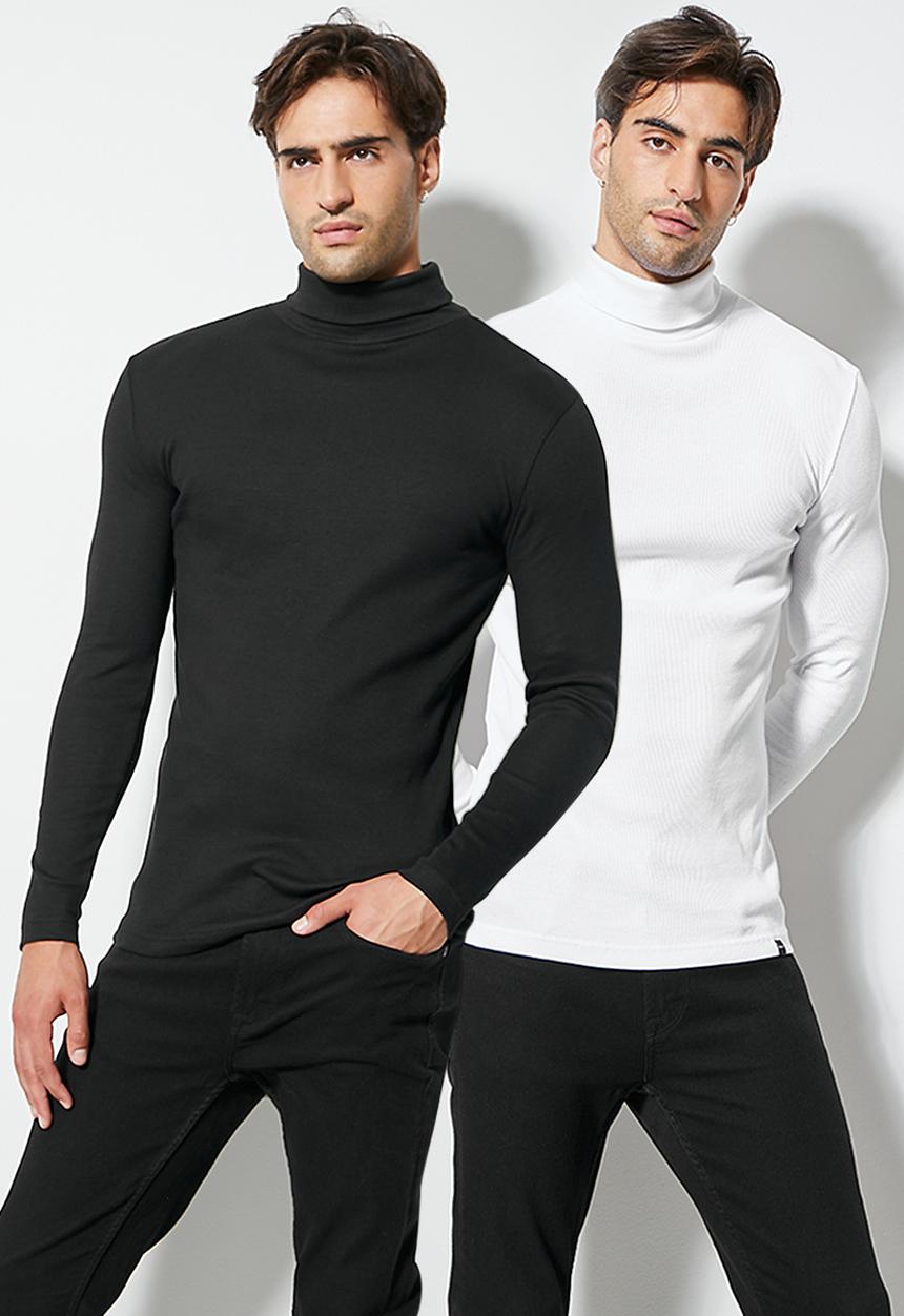 Superbalist - 2 Pack sochi long sleeve ribbed roll neck tee - black & white