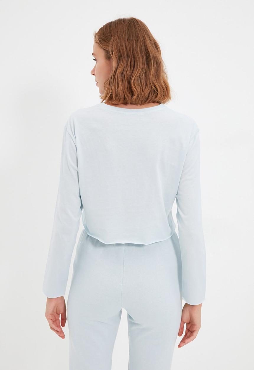 Trendyol - 100% organic cotton crop knitted T-shirt - blue