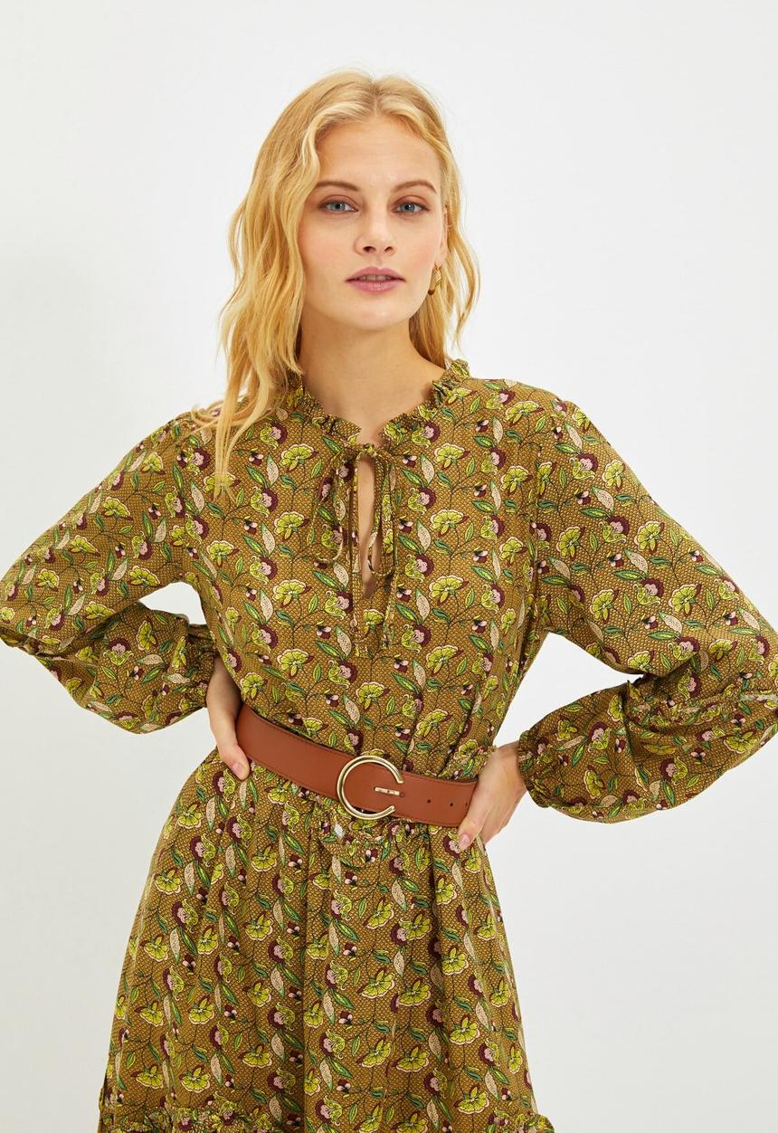Trendyol - Patterned ruffle dress - brown