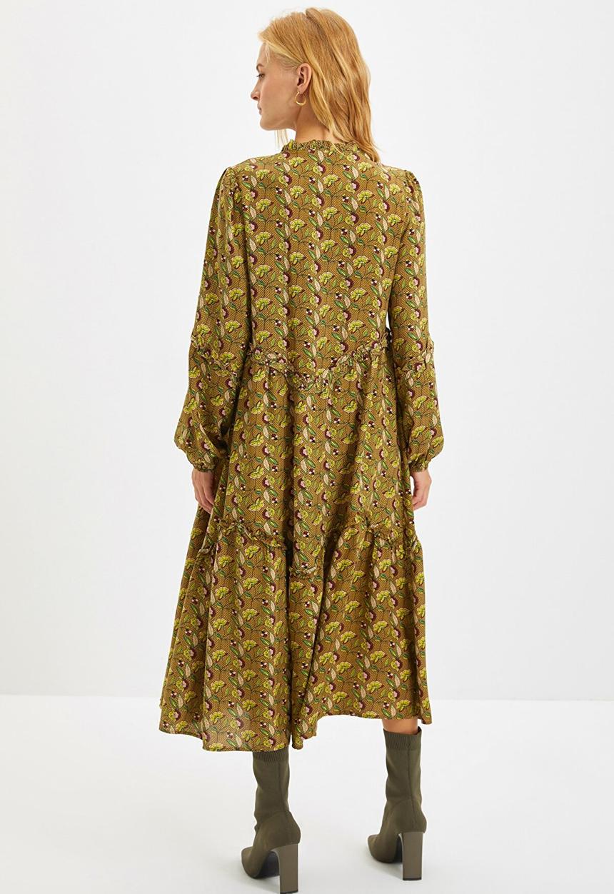 Trendyol - Patterned ruffle dress - brown
