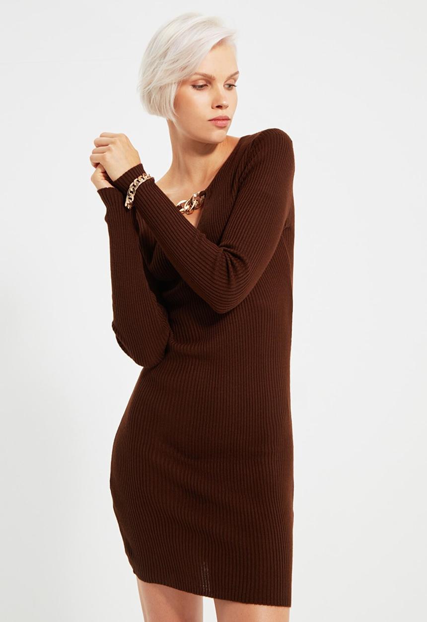 Trendyol - Chain detailed knitwear dress  - brown