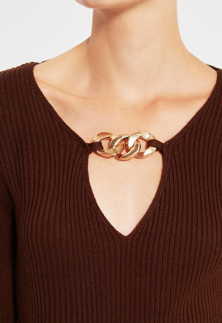 Trendyol - Chain detailed knitwear dress  - brown