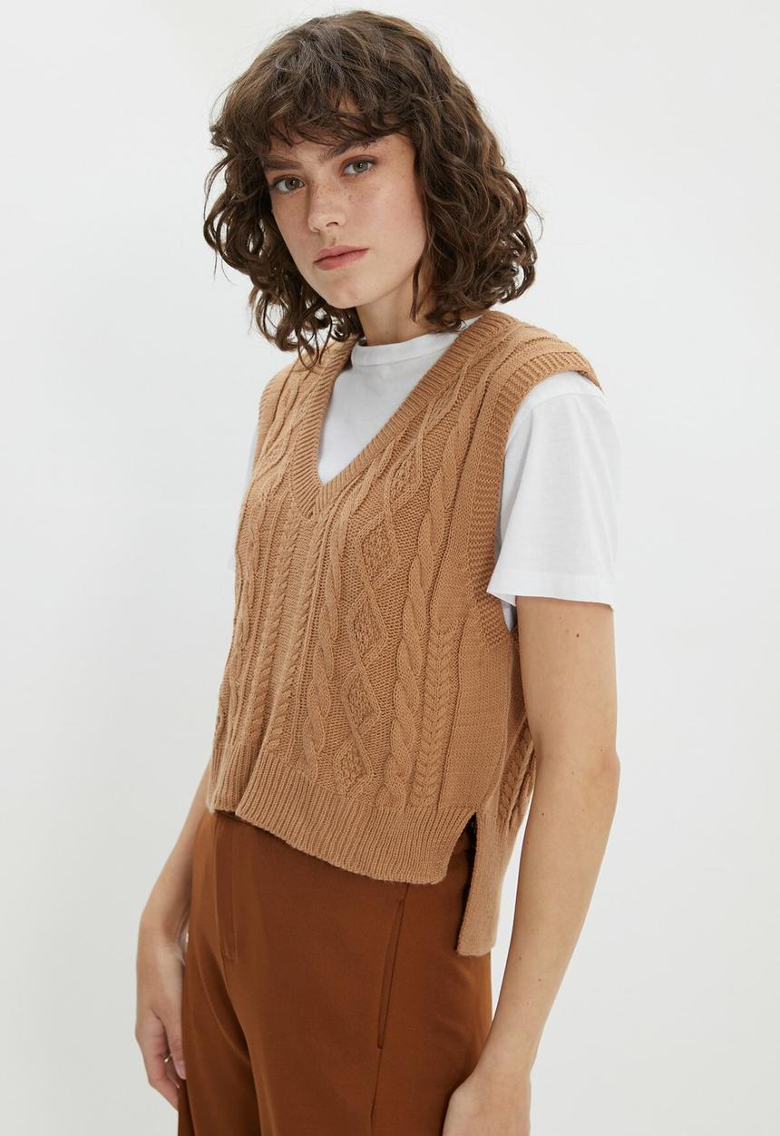 Trendyol - Knit detailed knitwear sweater  - camel