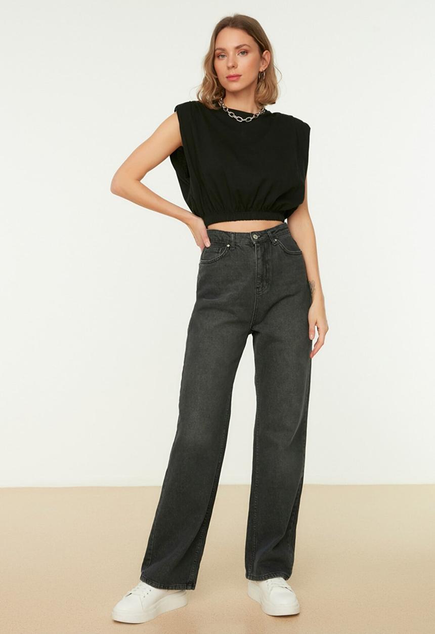 Trendyol - High waist 90's wide leg jeans - anthracite