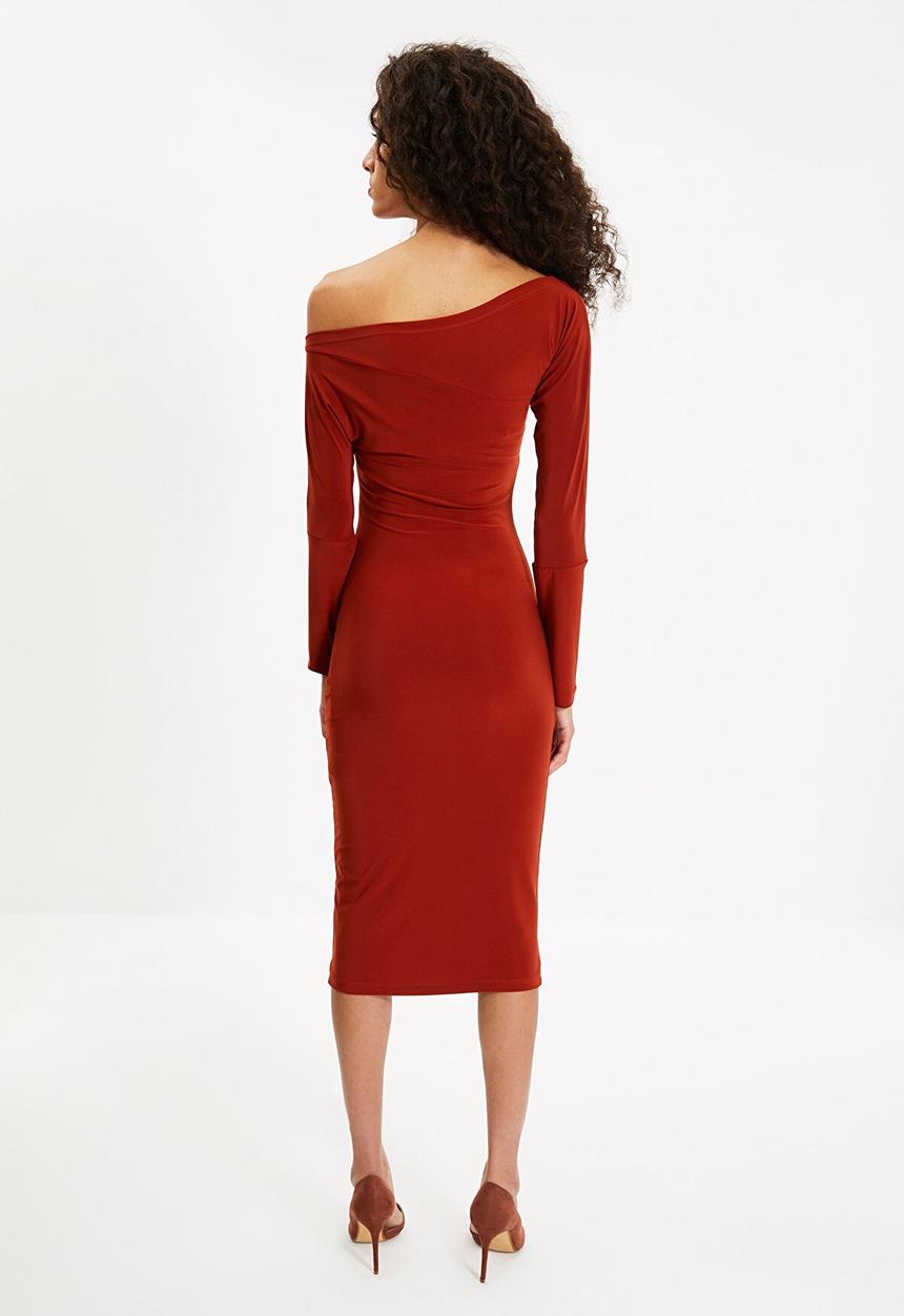 Trendyol - One shoulder knitted dress  - brick