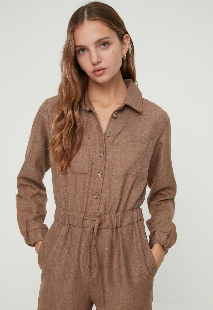 Trendyol - Tie detailed jumpsuit - brown