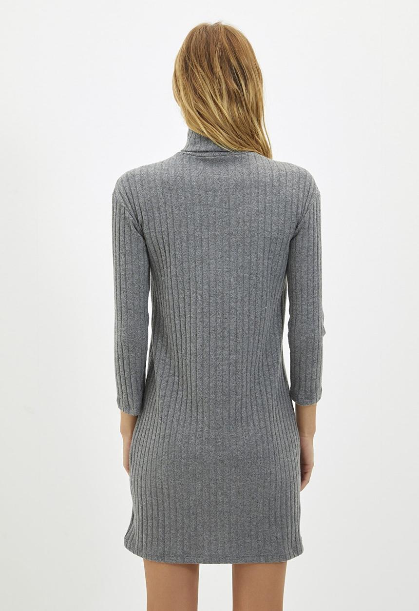 Trendyol - Turtleneck ribbed bodycon knitted dress - anthracite