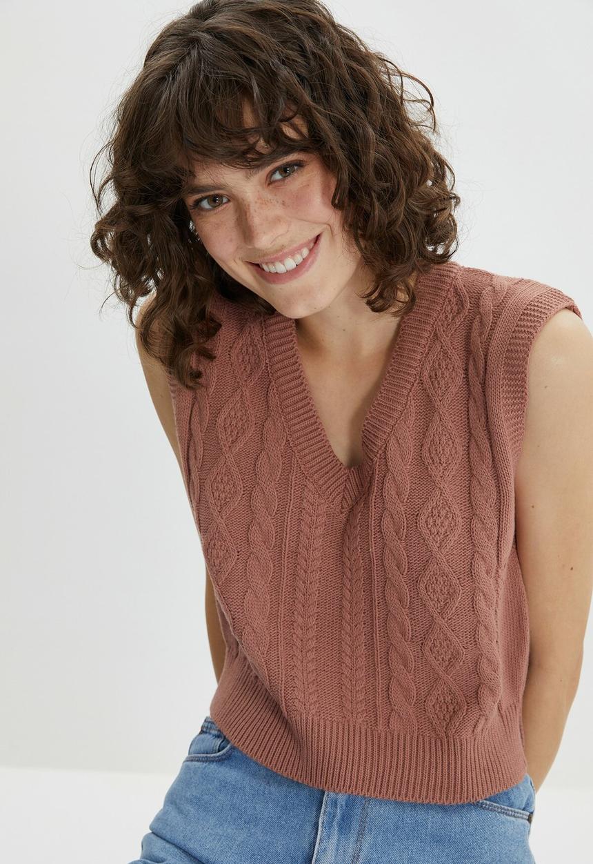 Trendyol - Knitted detailed knitwear sweater  - dried rose