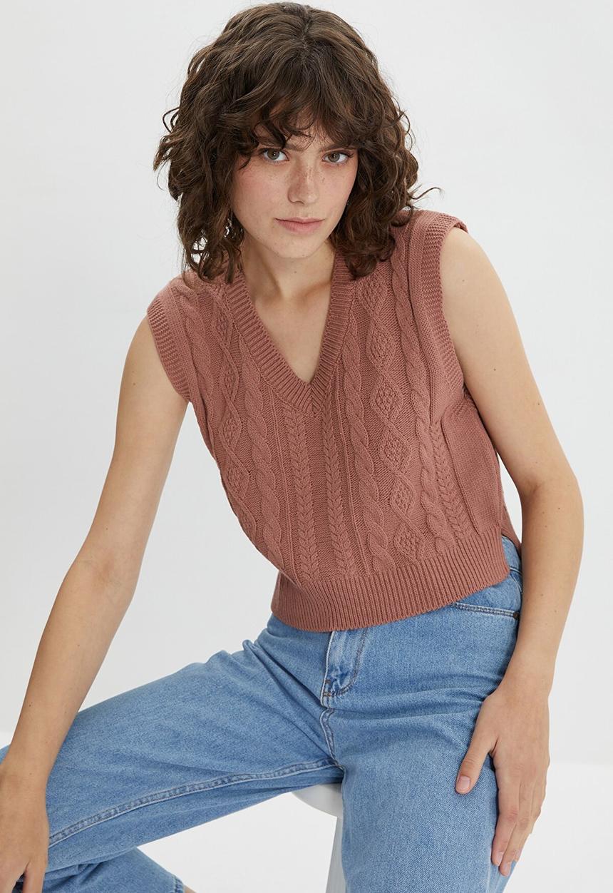 Trendyol - Knitted detailed knitwear sweater  - dried rose