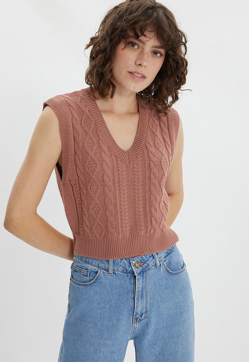 Trendyol - Knitted detailed knitwear sweater  - dried rose