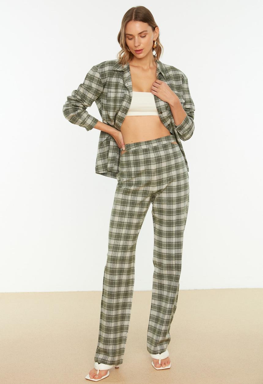 Trendyol - Plaid trousers - khaki