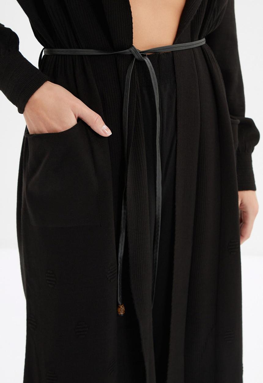 Trendyol - Long tie detailed knitwear cardigan - black
