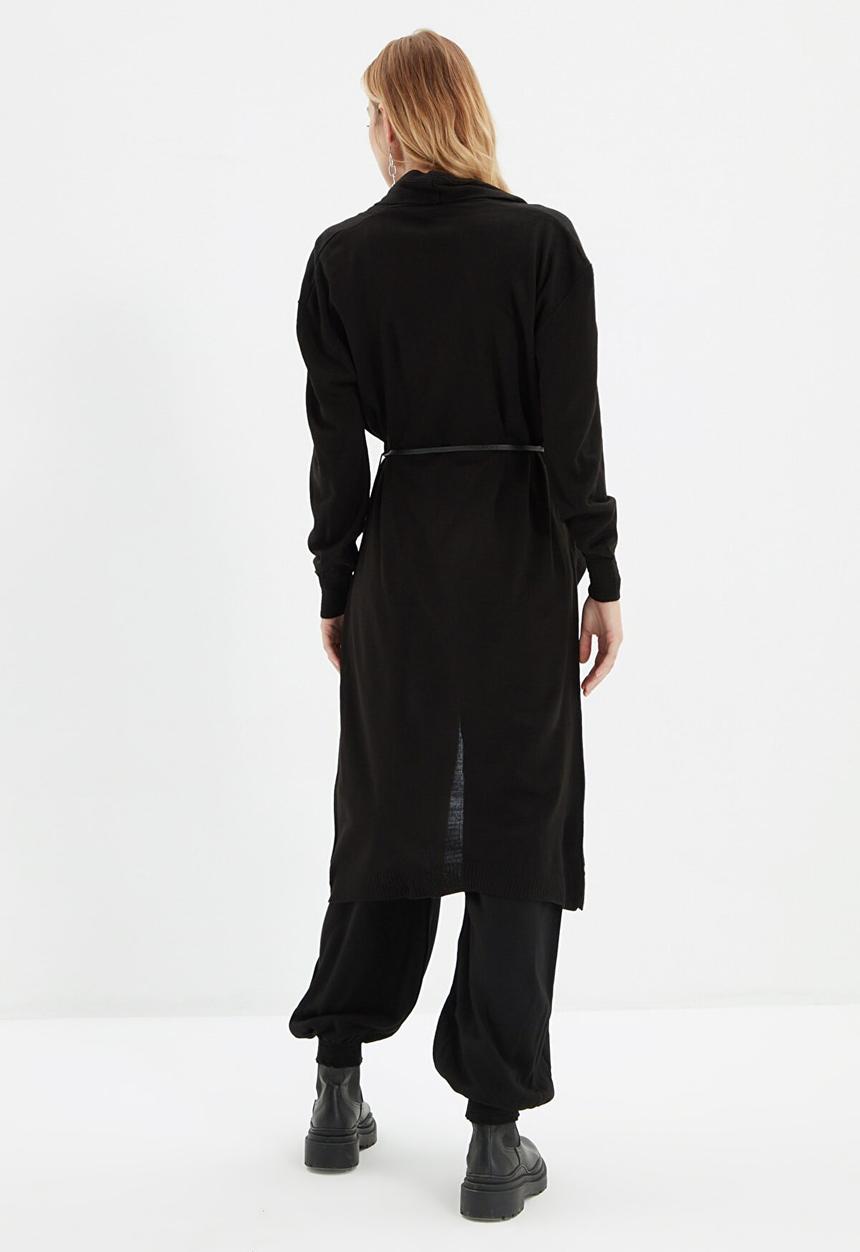 Trendyol - Long tie detailed knitwear cardigan - black