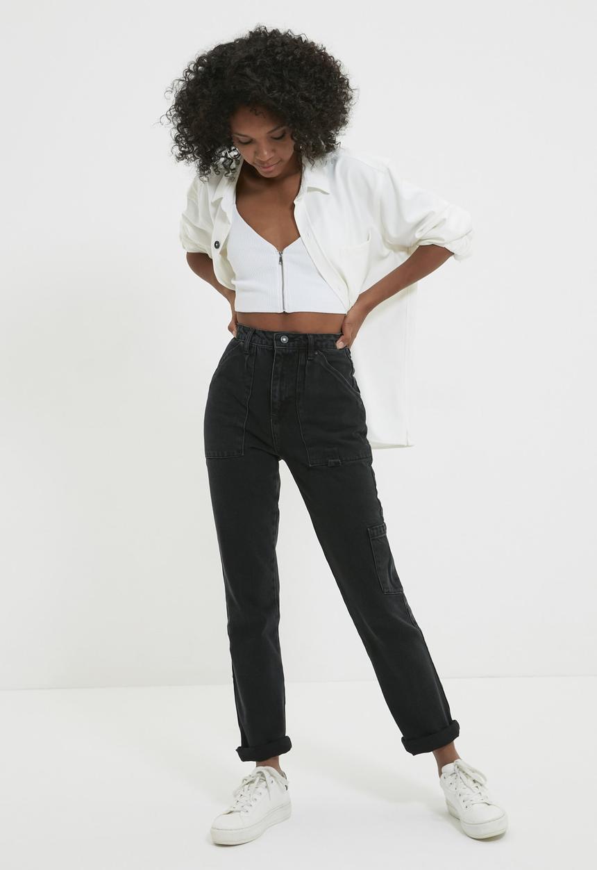 Trendyol - Pocket detailed high waist bootcut jeans - black