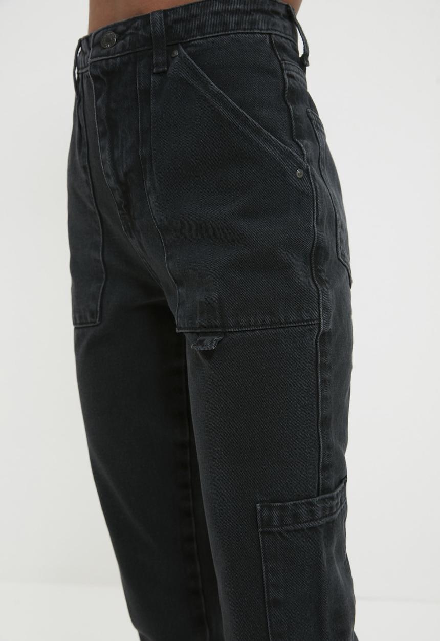 Trendyol - Pocket detailed high waist bootcut jeans - black