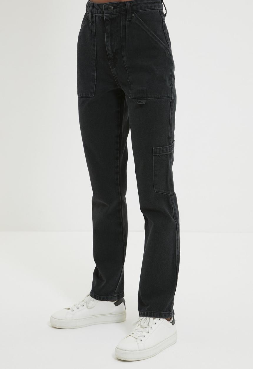 Trendyol - Pocket detailed high waist bootcut jeans - black