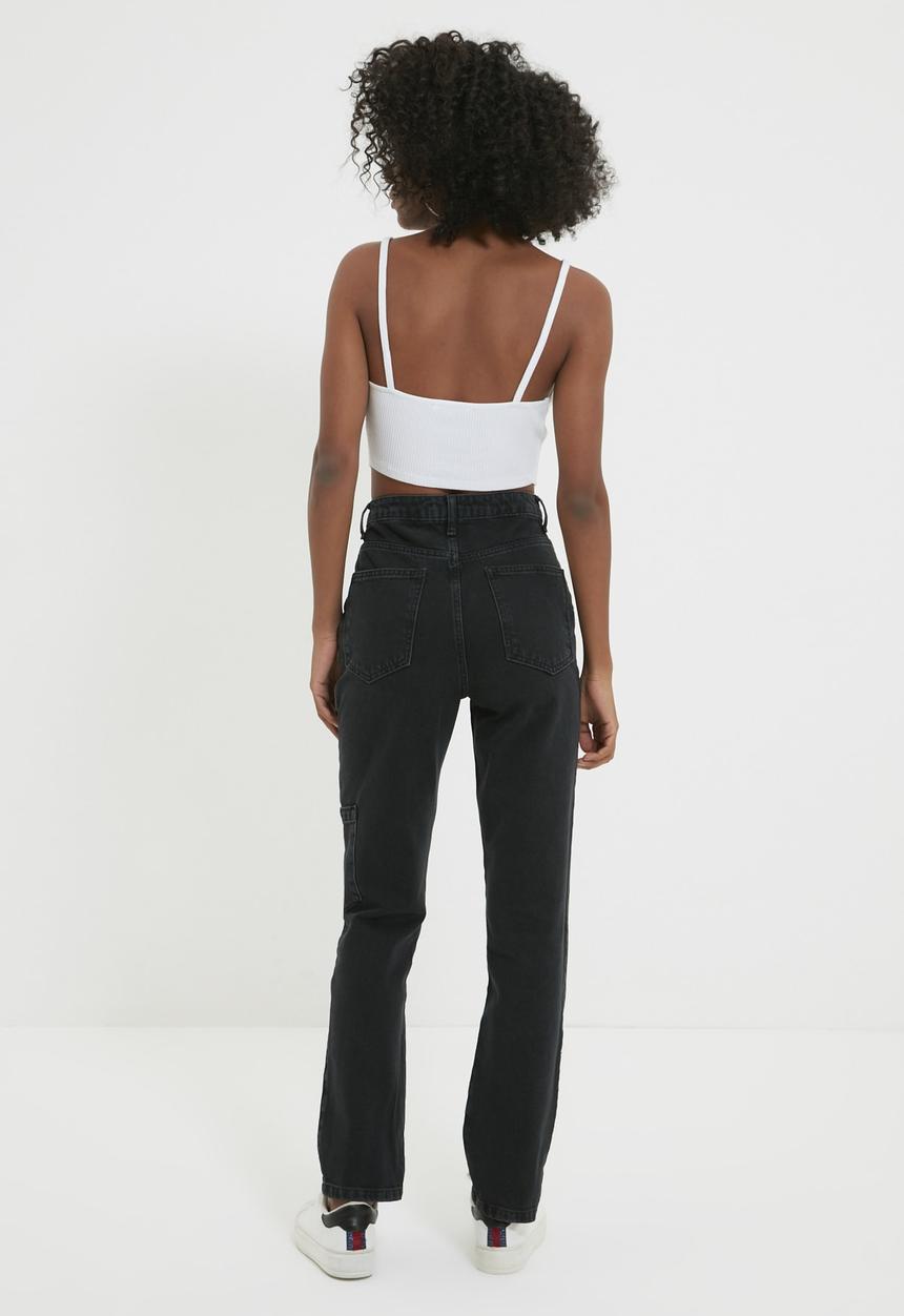 Trendyol - Pocket detailed high waist bootcut jeans - black