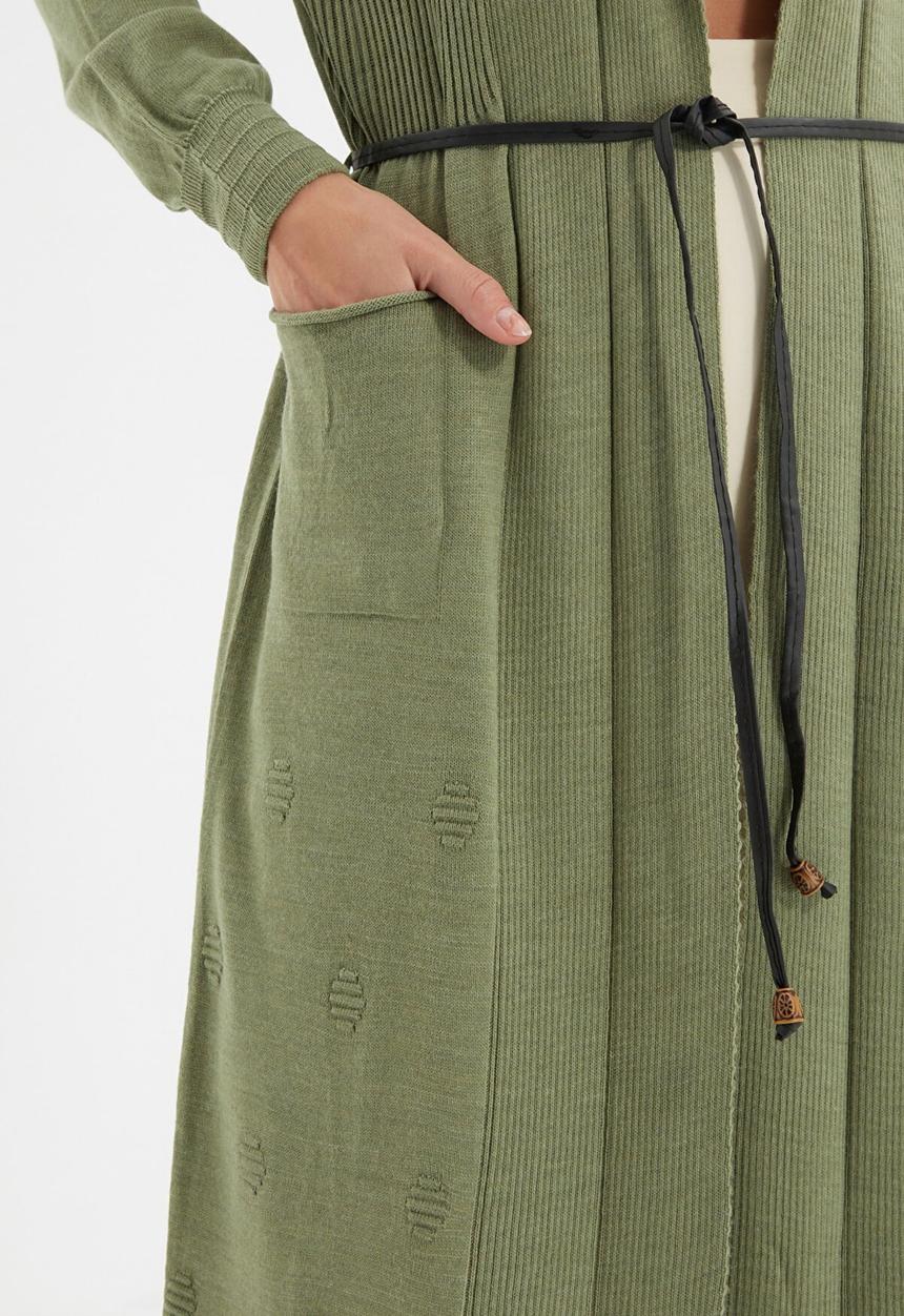 Trendyol - Long tie detailed knitwear cardigan - mint