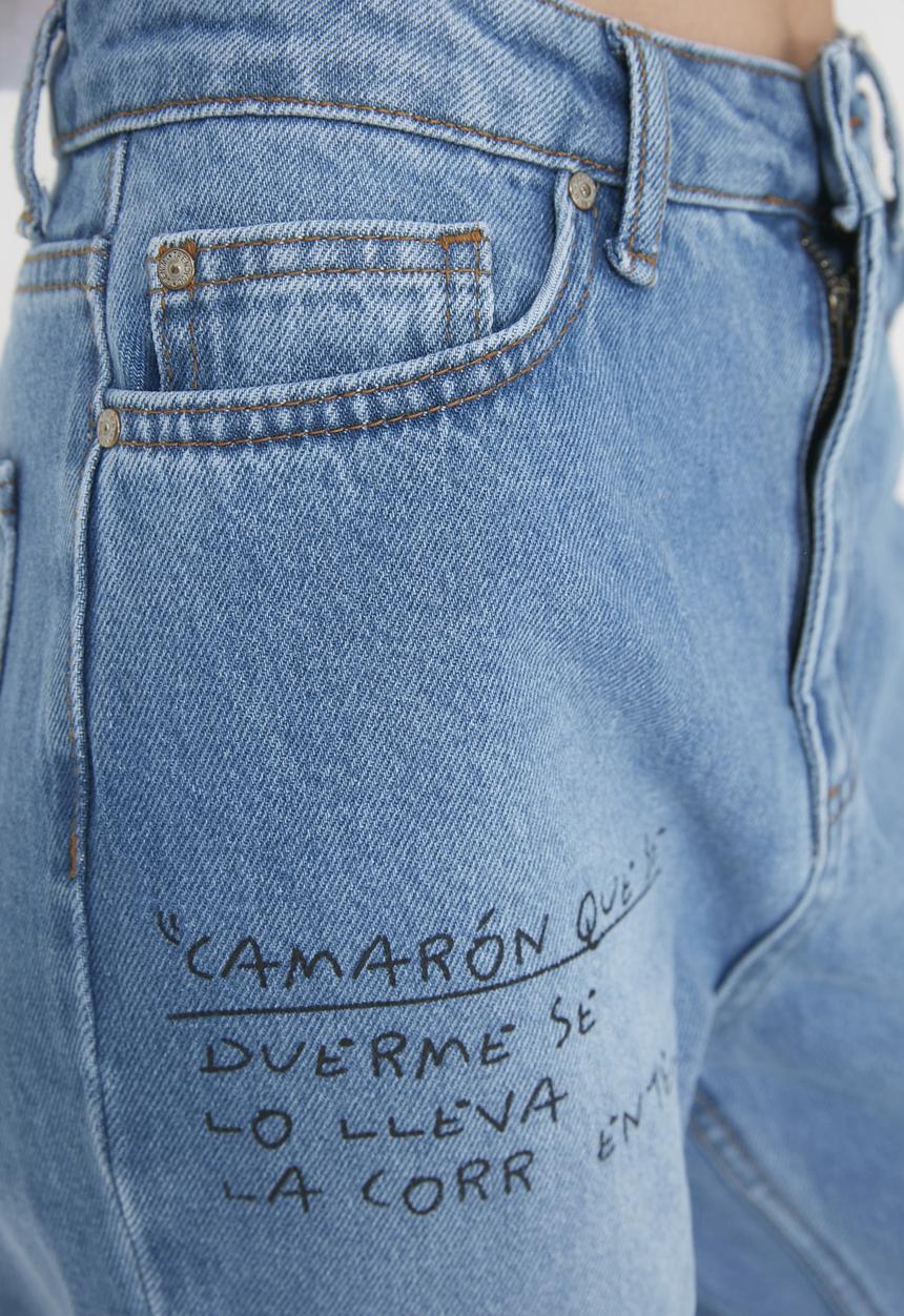 Trendyol - Printed high waist mom jeans - blue