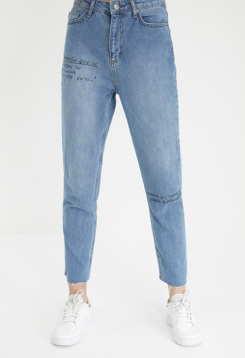 Trendyol - Printed high waist mom jeans - blue