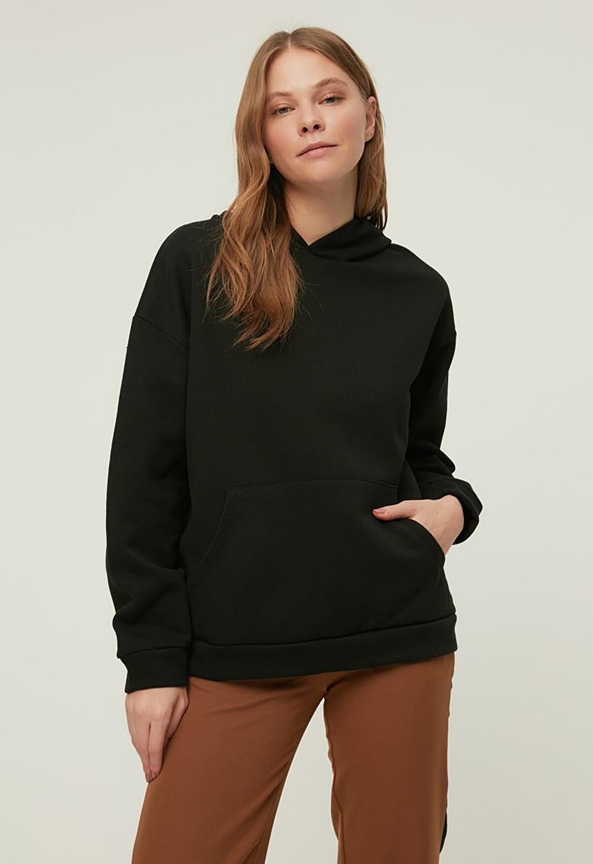 Trendyol - Loose knit raised hoodie - black