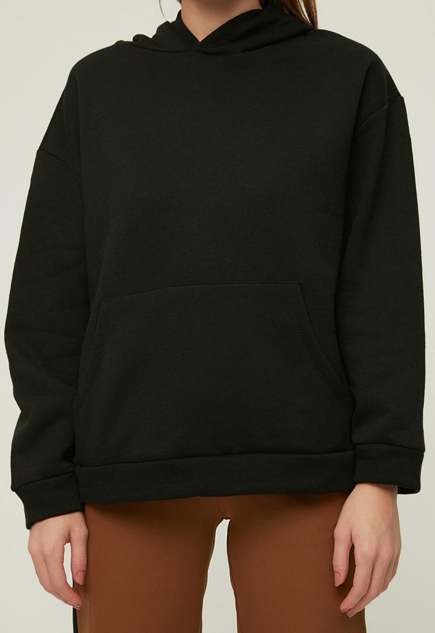 Trendyol - Loose knit raised hoodie - black