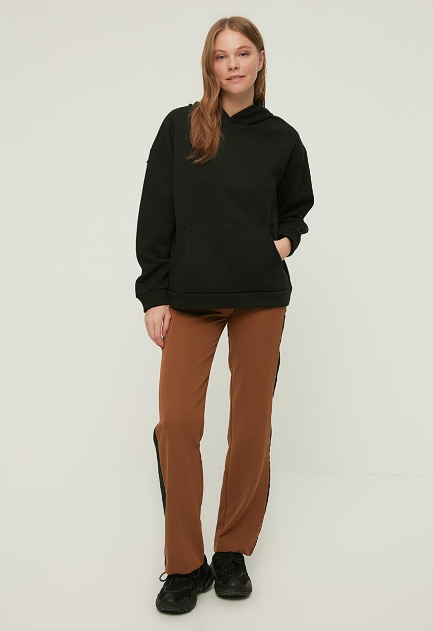 Trendyol - Loose knit raised hoodie - black
