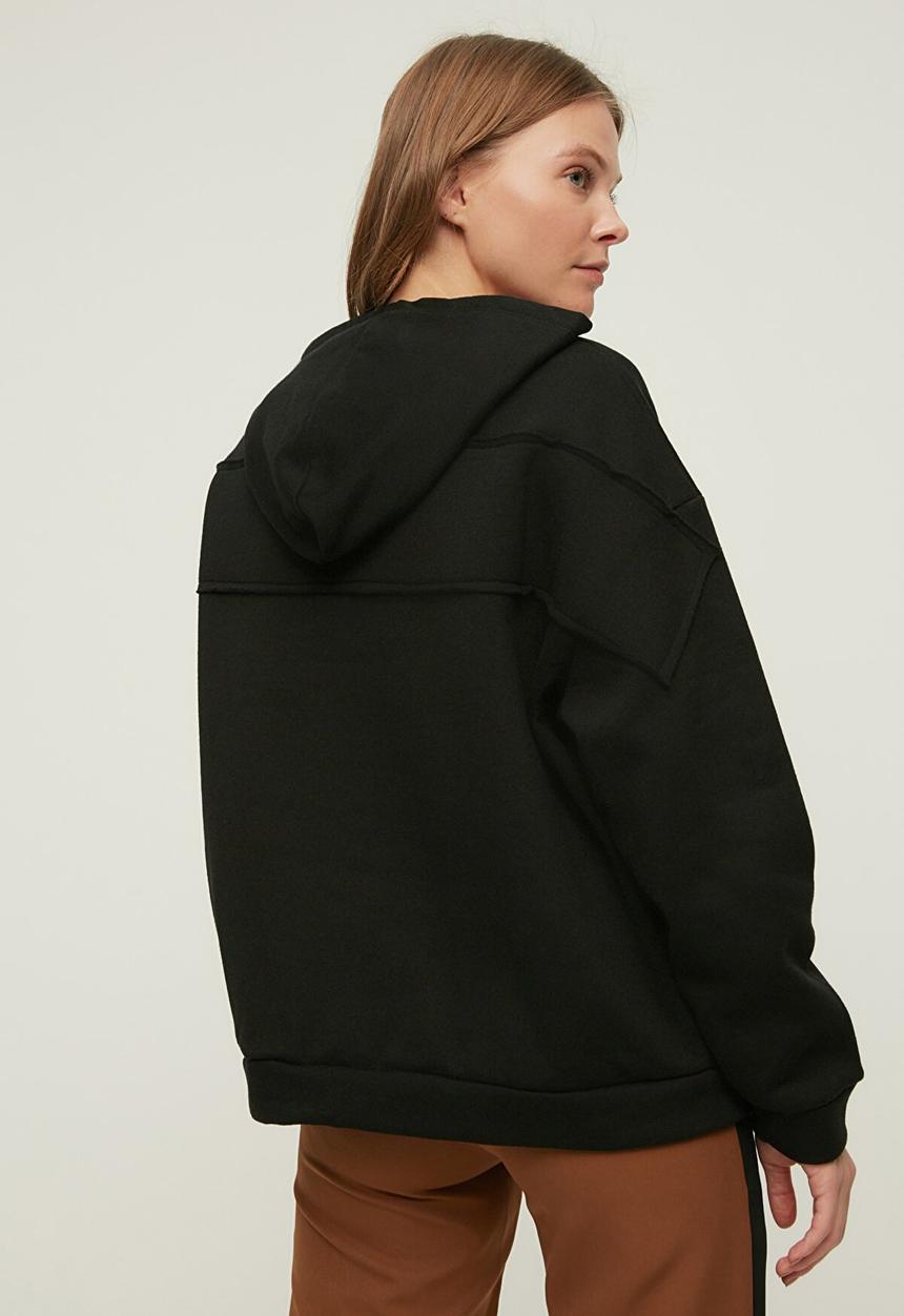 Trendyol - Loose knit raised hoodie - black