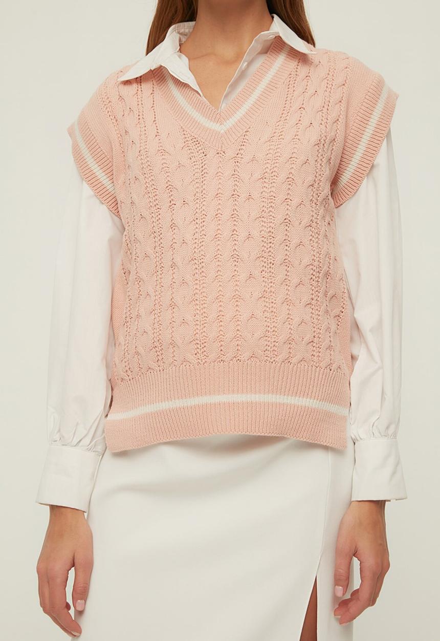 Trendyol - V-neck knitwear sweater - powder pink