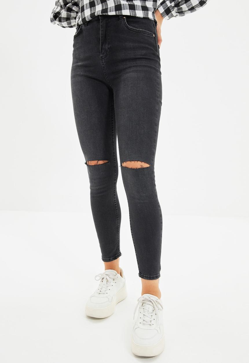 Trendyol - Ripped detailed high waist skinny jeans - black