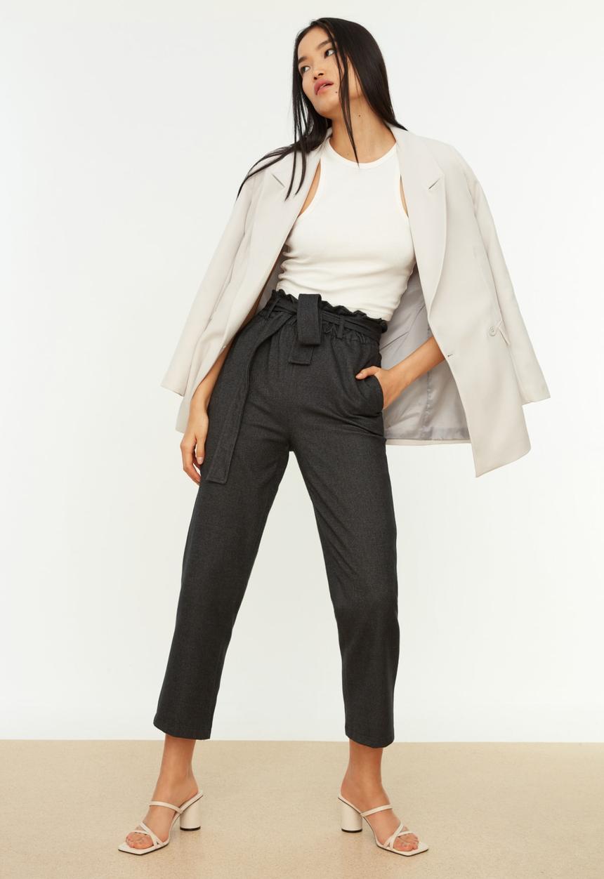 Trendyol - Sash detailed trousers - anthracite