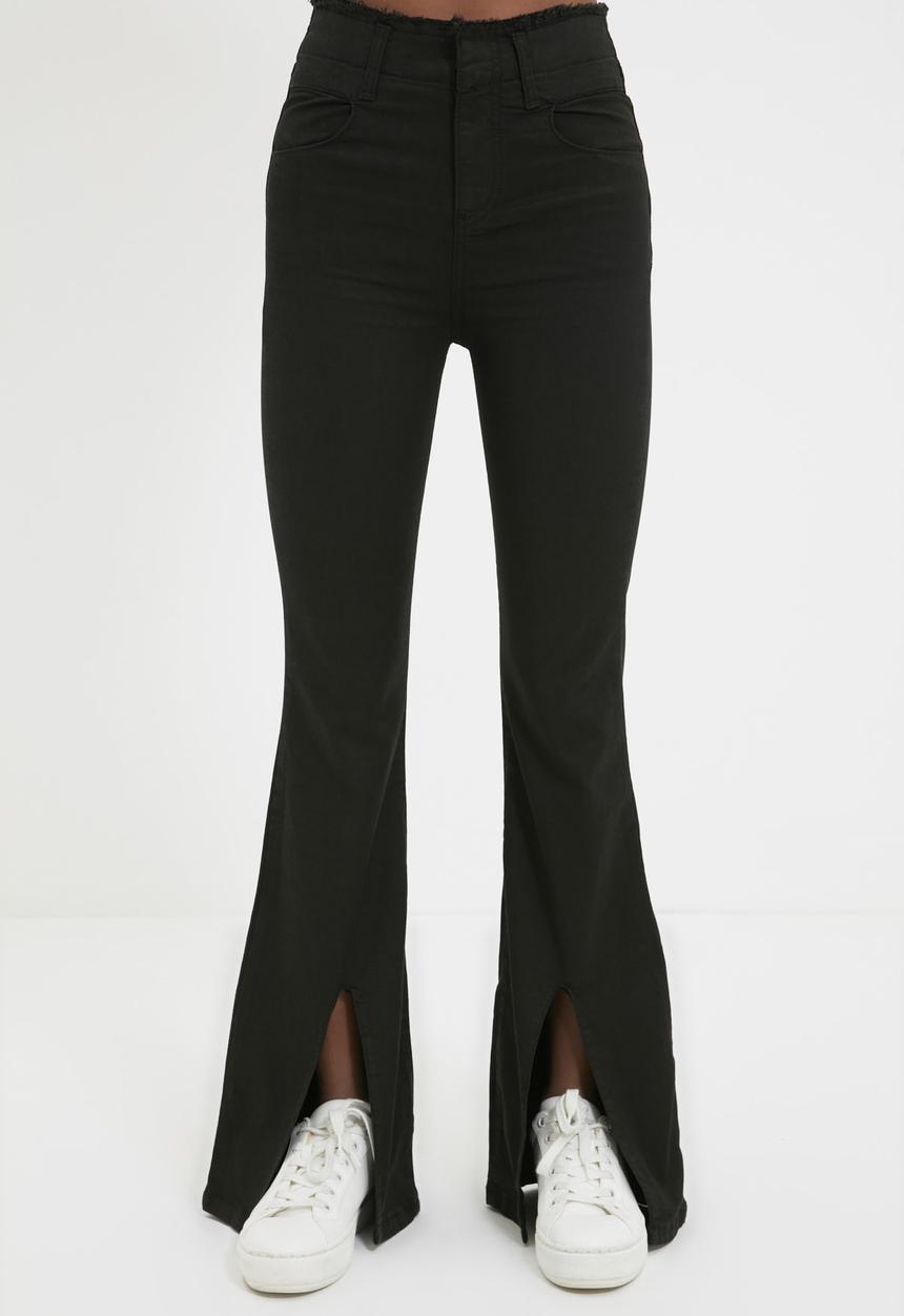 Trendyol - Slit high waist flare jeans - black