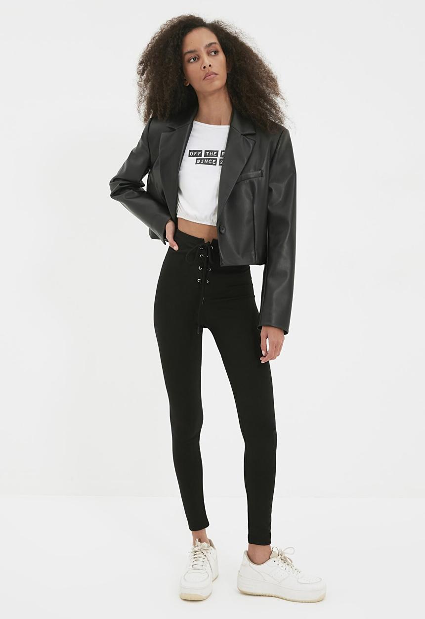 Trendyol - Eyelet detailed knitted trousers - black