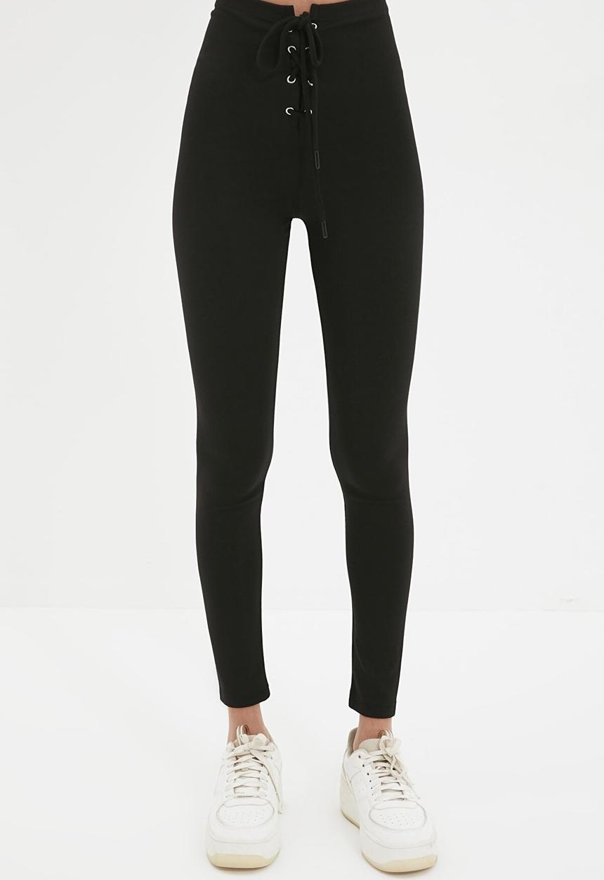 Trendyol - Eyelet detailed knitted trousers - black