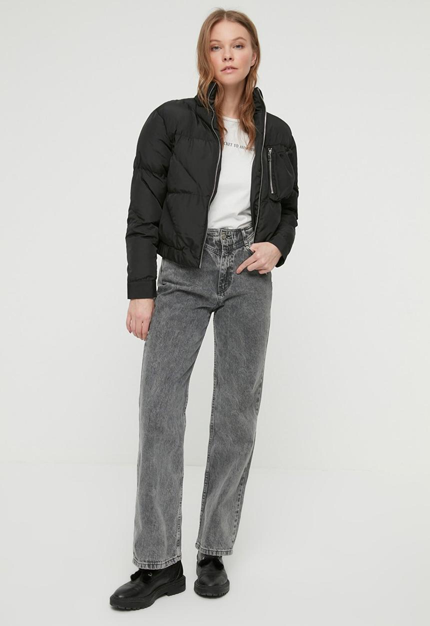 Trendyol - Pocket detailed zipper closure cropped jacket  - black