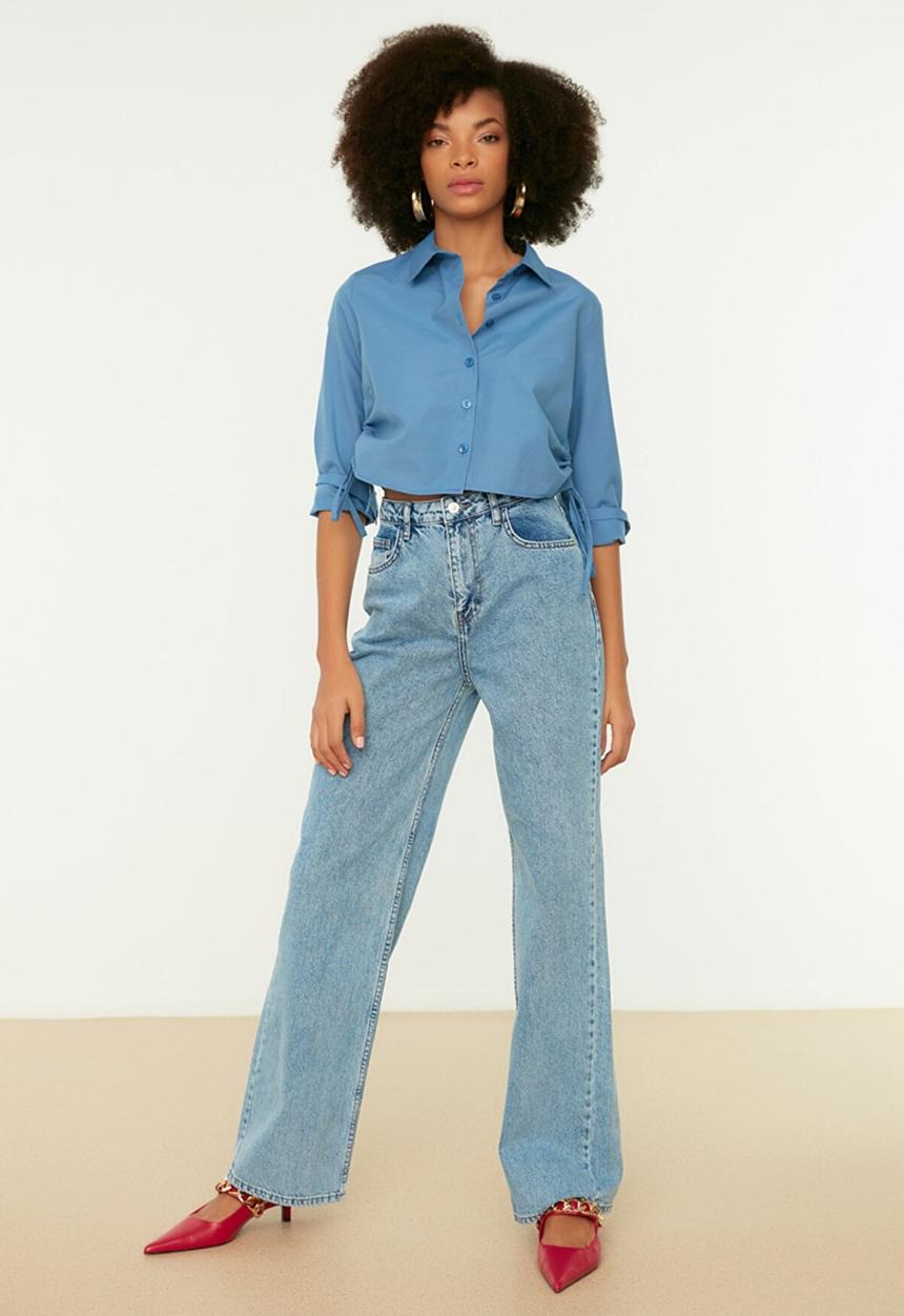Trendyol - High waist wide leg jeans - blue