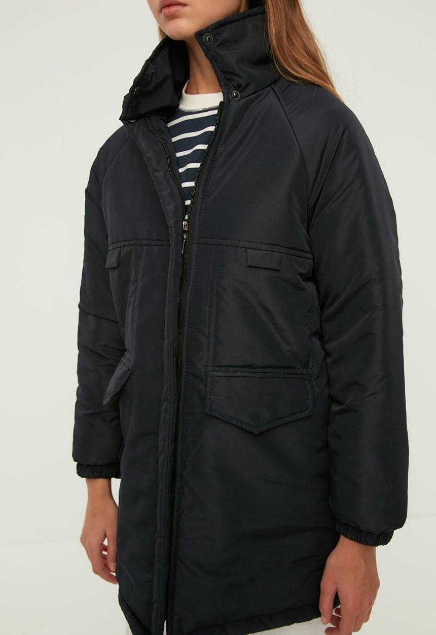 Trendyol - Oversize stand up collar quilted coat - navy