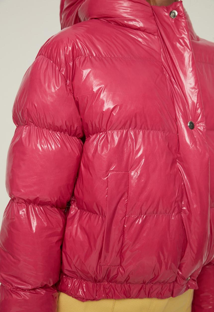 Trendyol - Oversized hooded shiny puffer jacket- pink