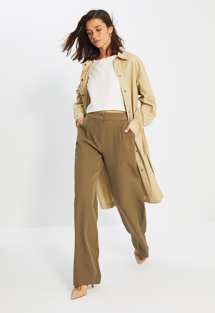 Trendyol - Straight trousers - light khaki