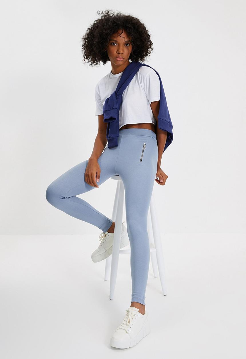 Trendyol - Knitted zipper leggings - grey
