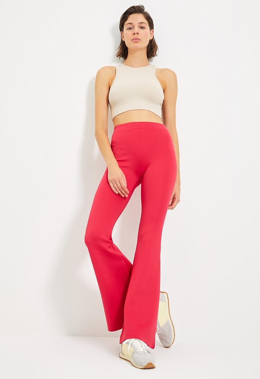 Trendyol - Flare knitted trousers - burgundy