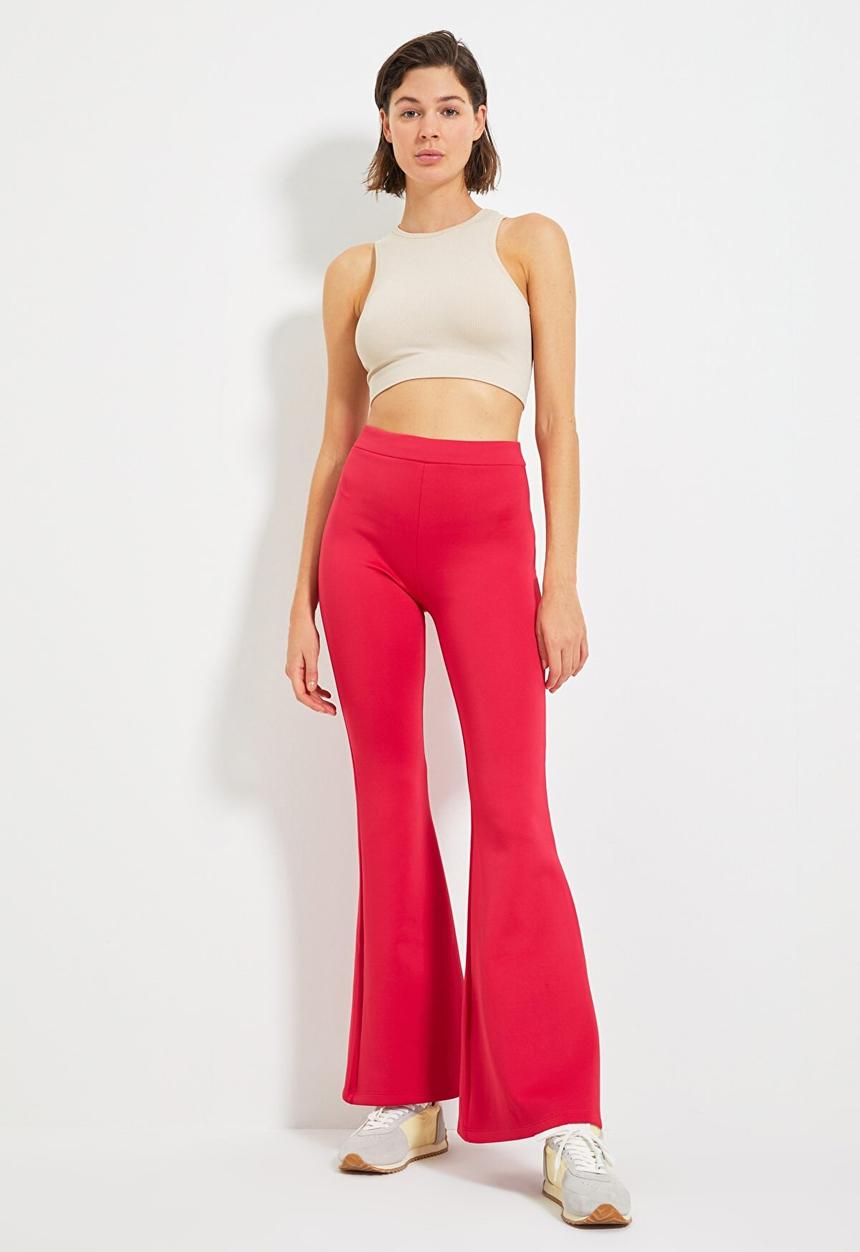 Trendyol - Flare knitted trousers - burgundy