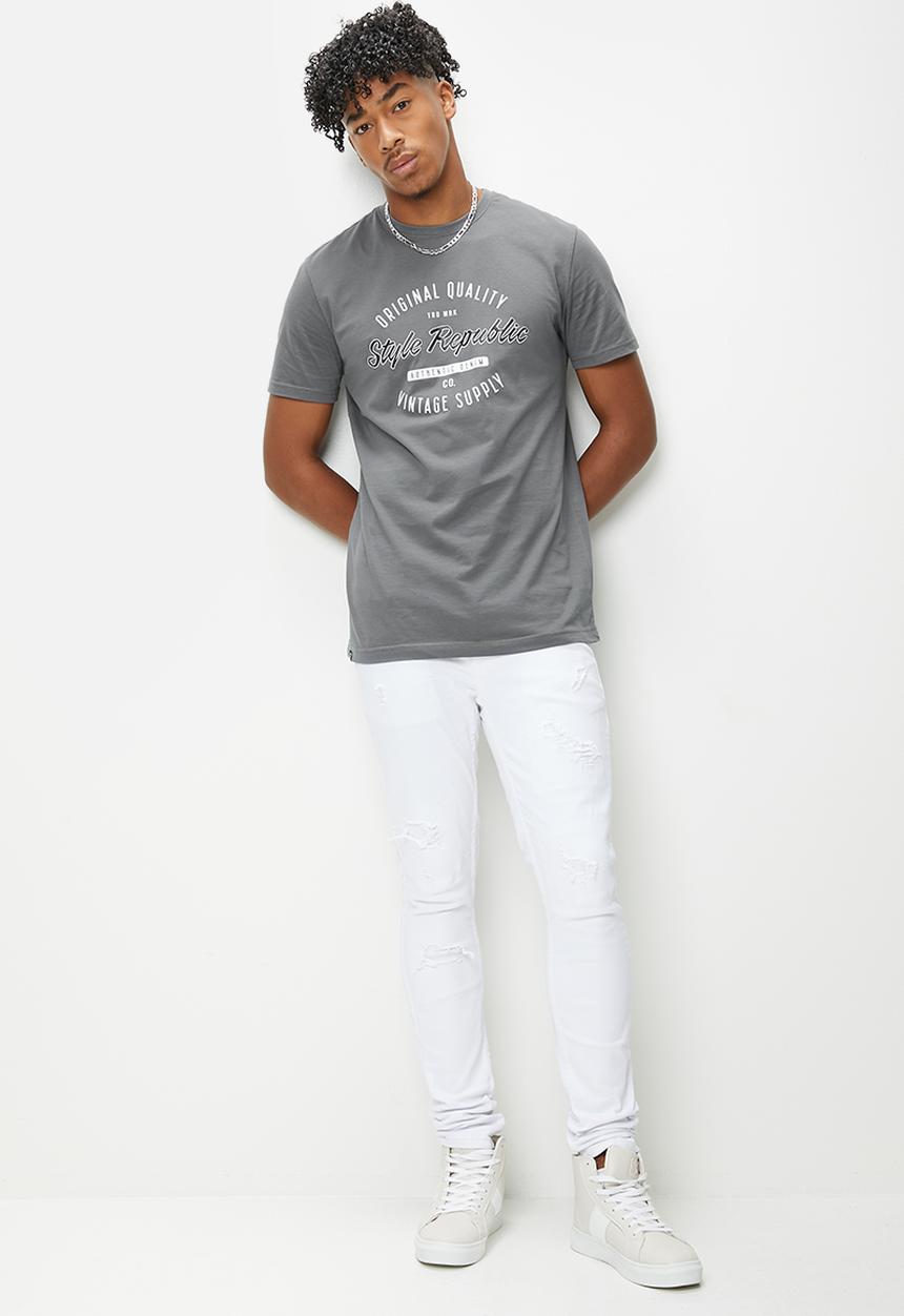STYLE REPUBLIC - Mikey crew neck graphic tee - dark grey